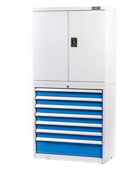 יחידת אחסון משולבת - ארון 2 דלתות + 7 מגירות חיצוניות, כחול/אפור ROHER