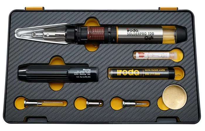 מלחם גז מקצועי 30W-125W הצתה אלקטרונית במארז כולל ראשים מתחלפים IRODA