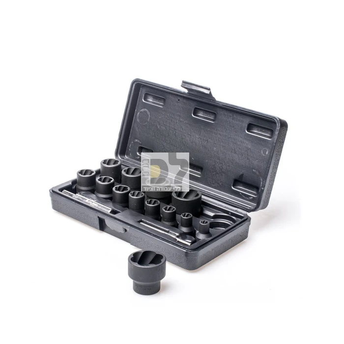 סט בוקסות "הפוכות" לחליצת ברגים/גוז'ונים 15 חלקים 6 עד 27 מ"מ בקופסת פלסטיק CALAMAN